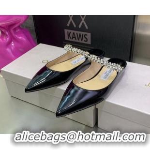 Best Price Jimmy Choo Patent Leather Flat Mules with Crystal Strap Black 070419