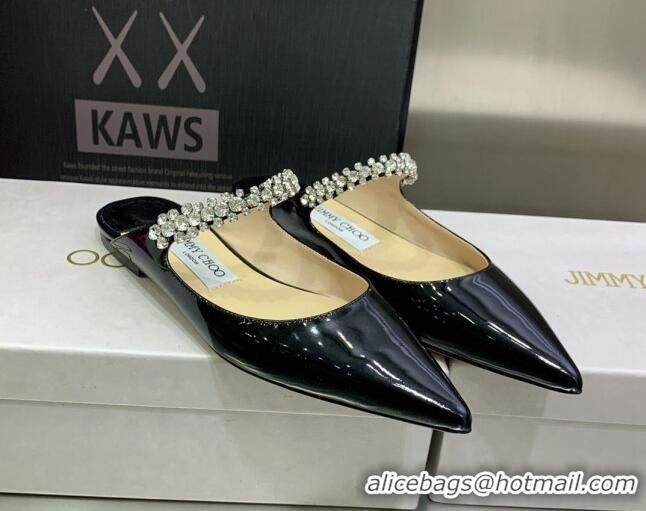 Best Price Jimmy Choo Patent Leather Flat Mules with Crystal Strap Black 070419