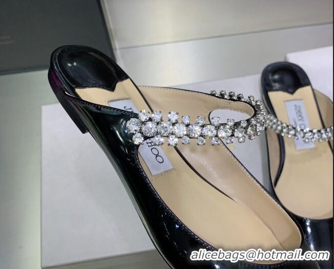 Best Price Jimmy Choo Patent Leather Flat Mules with Crystal Strap Black 070419