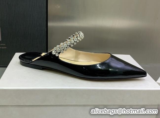 Best Price Jimmy Choo Patent Leather Flat Mules with Crystal Strap Black 070419