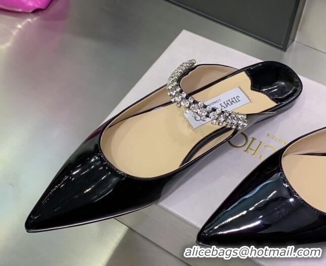 Best Price Jimmy Choo Patent Leather Flat Mules with Crystal Strap Black 070419