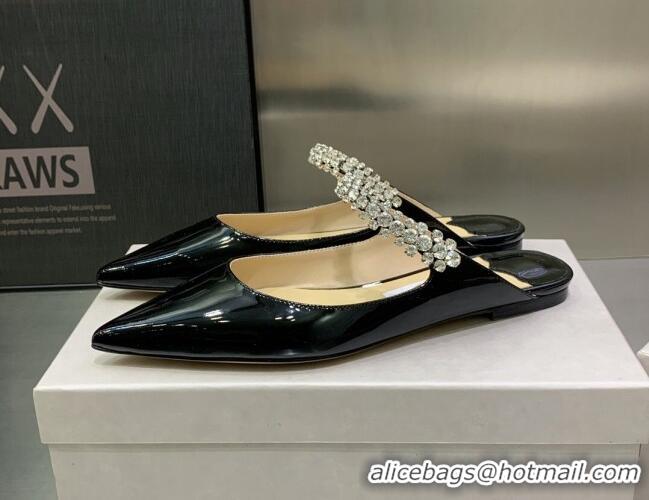 Best Price Jimmy Choo Patent Leather Flat Mules with Crystal Strap Black 070419