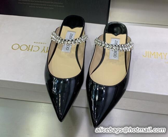 Best Price Jimmy Choo Patent Leather Flat Mules with Crystal Strap Black 070419