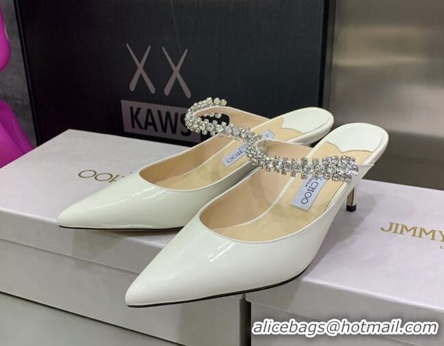 Purchase Jimmy Choo Patent Leather 8.5cm Heel Mules with Crystal Strap White 2070420