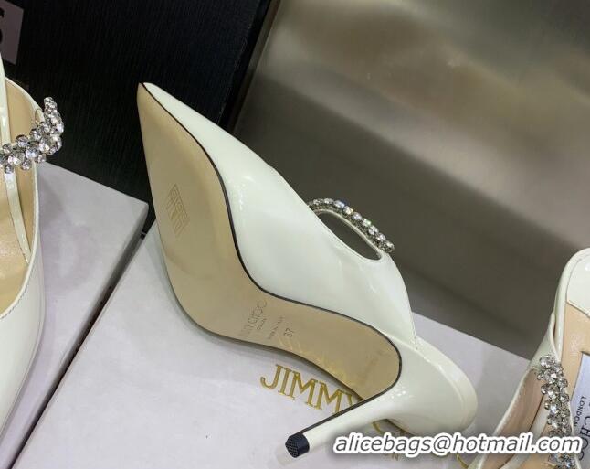 Purchase Jimmy Choo Patent Leather 8.5cm Heel Mules with Crystal Strap White 2070420