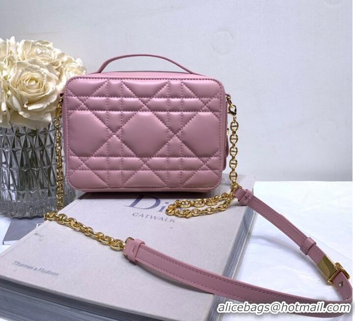 Cheapest DIOR CARO BOX BAG WITH CHAIN Latte Quilted Macrocannage Calfskin S5140UNG pink