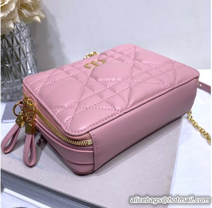 Cheapest DIOR CARO BOX BAG WITH CHAIN Latte Quilted Macrocannage Calfskin S5140UNG pink