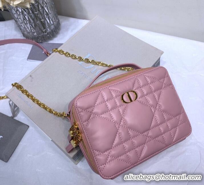 Cheapest DIOR CARO BOX BAG WITH CHAIN Latte Quilted Macrocannage Calfskin S5140UNG pink