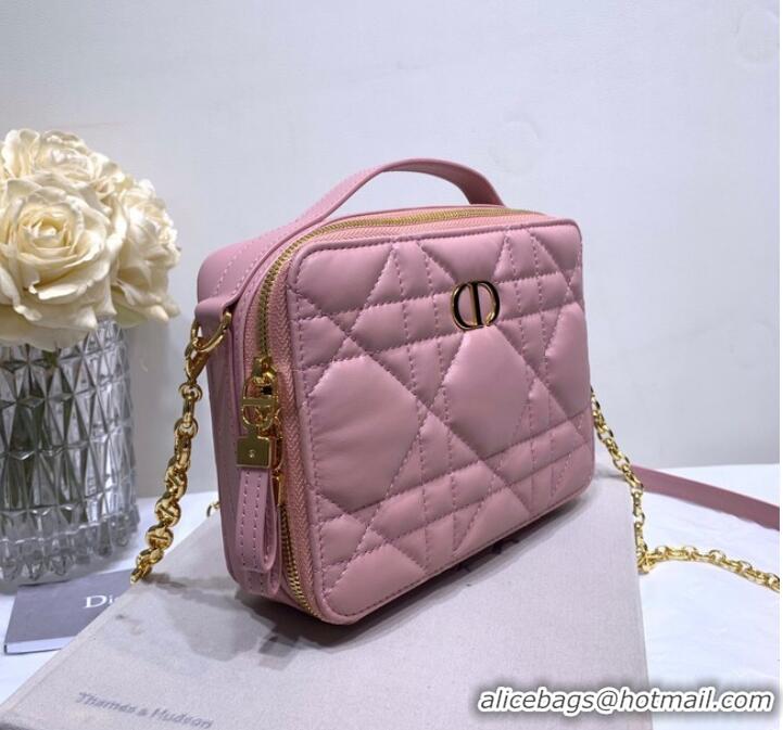 Cheapest DIOR CARO BOX BAG WITH CHAIN Latte Quilted Macrocannage Calfskin S5140UNG pink