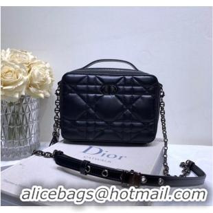 Good Product DIOR CARO BOX BAG WITH CHAIN Black Quilted Macrocannage Calfskin S5140B