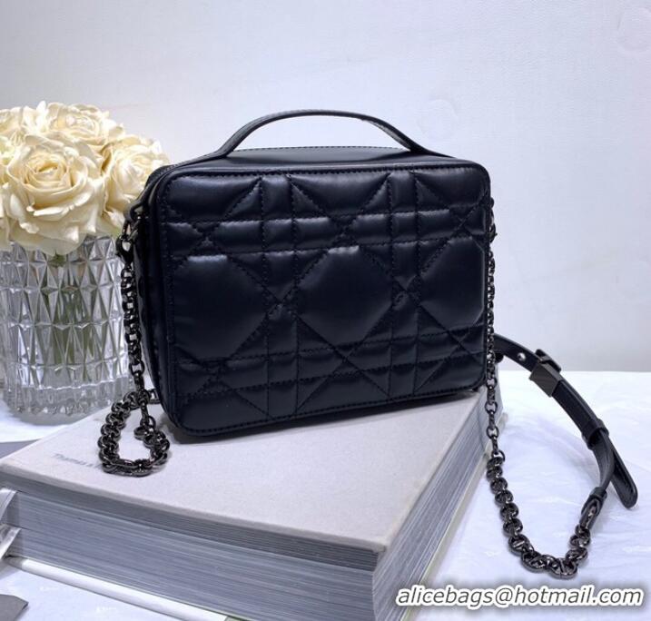 Good Product DIOR CARO BOX BAG WITH CHAIN Black Quilted Macrocannage Calfskin S5140B