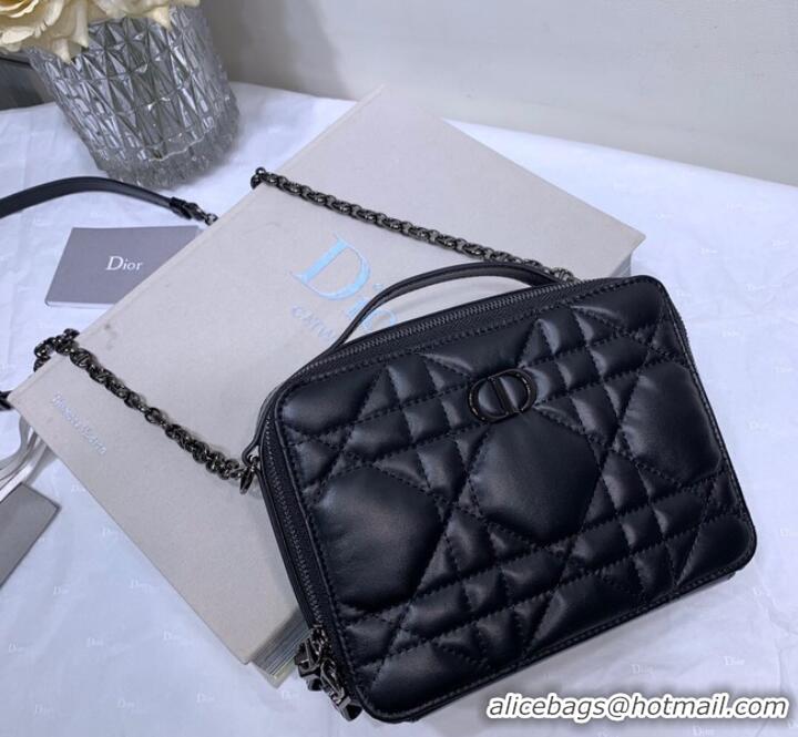 Good Product DIOR CARO BOX BAG WITH CHAIN Black Quilted Macrocannage Calfskin S5140B