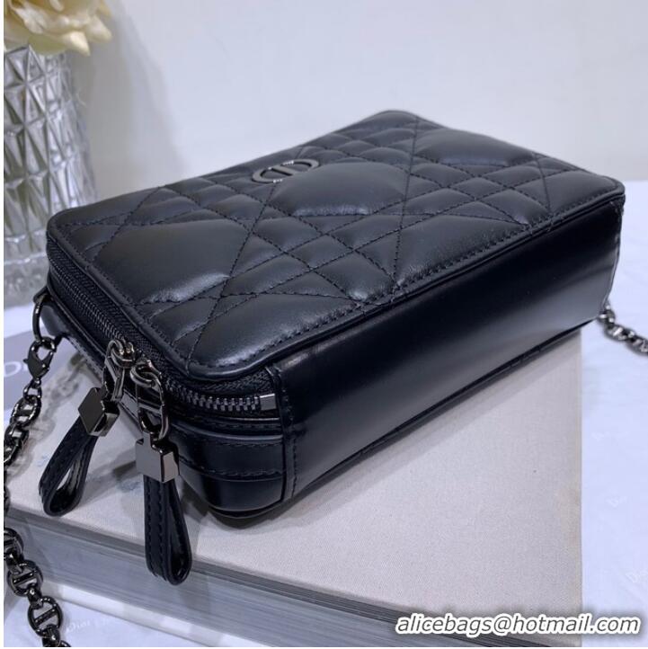 Good Product DIOR CARO BOX BAG WITH CHAIN Black Quilted Macrocannage Calfskin S5140B