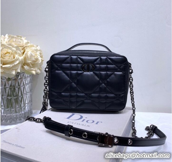 Good Product DIOR CARO BOX BAG WITH CHAIN Black Quilted Macrocannage Calfskin S5140B