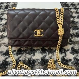 Famous Brand Chanel WALLET ON CHAIN Lambskin & Gold-Tone Metal AP3043 Black