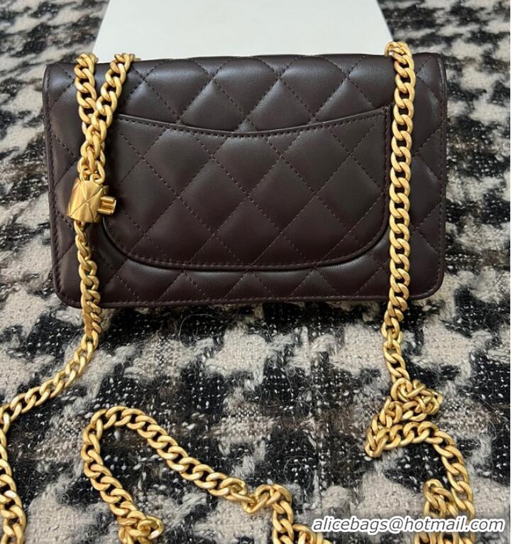 Famous Brand Chanel WALLET ON CHAIN Lambskin & Gold-Tone Metal AP3043 Black