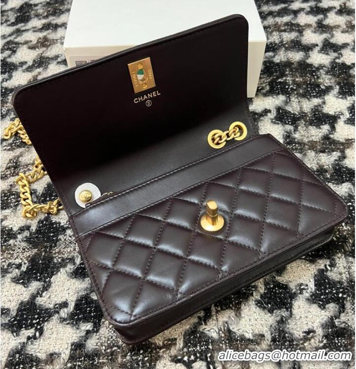 Famous Brand Chanel WALLET ON CHAIN Lambskin & Gold-Tone Metal AP3043 Black