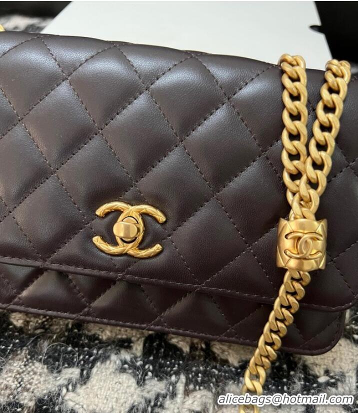 Famous Brand Chanel WALLET ON CHAIN Lambskin & Gold-Tone Metal AP3043 Black