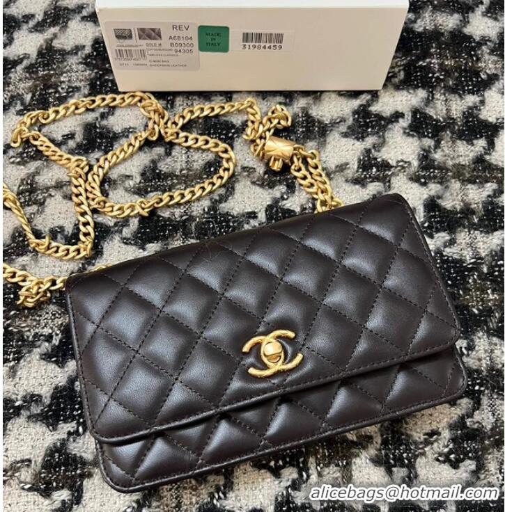 Famous Brand Chanel WALLET ON CHAIN Lambskin & Gold-Tone Metal AP3043 Black