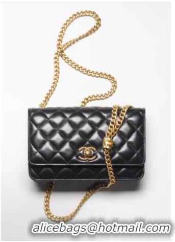 Famous Brand Chanel WALLET ON CHAIN Lambskin & Gold-Tone Metal AP3043 Black