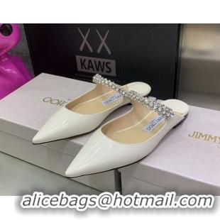 Best Product Jimmy Choo Patent Leather Flat Mules with Crystal Strap White 2070421