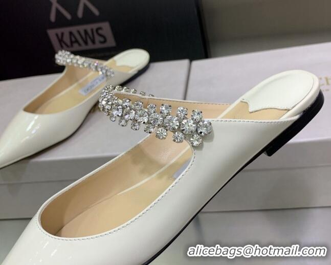 Best Product Jimmy Choo Patent Leather Flat Mules with Crystal Strap White 2070421