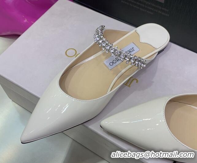 Best Product Jimmy Choo Patent Leather Flat Mules with Crystal Strap White 2070421