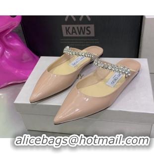 Most Popular Jimmy Choo Patent Leather Flat Mules with Crystal Strap Pink 2070423