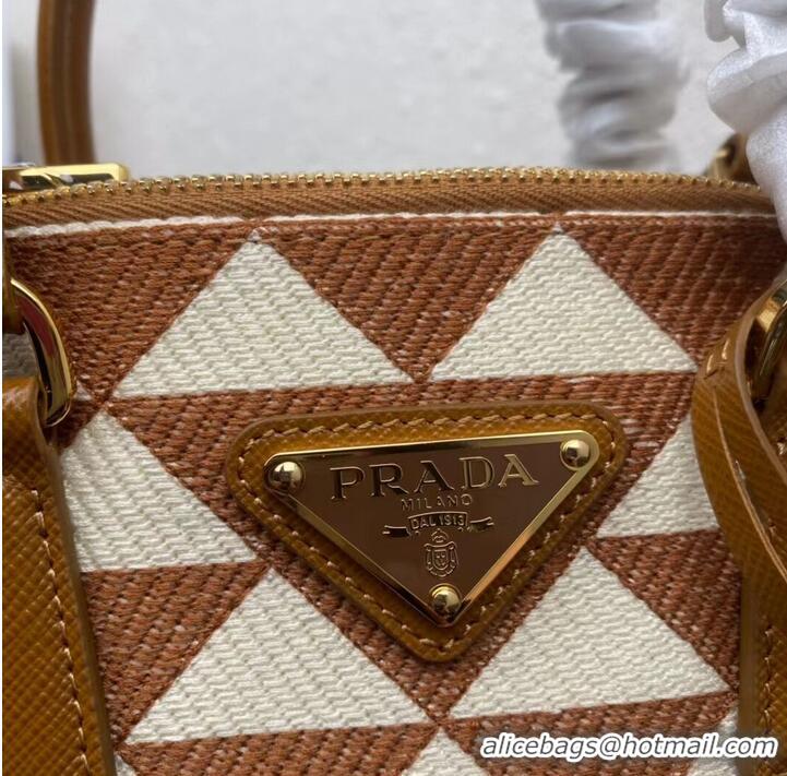 New Design Prada Galleria embroidered jacquard fabric mini bag 1BA906 white&brown