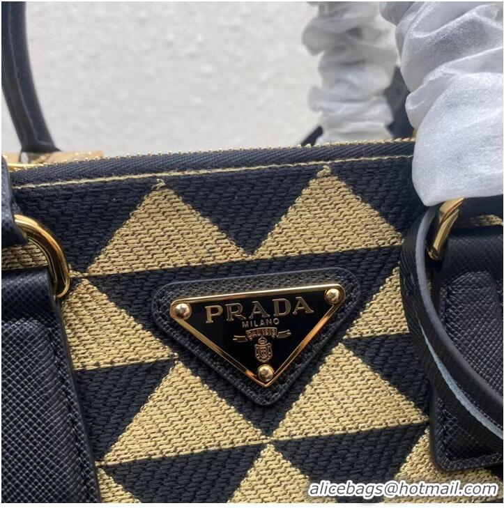 Famous Brand Prada Galleria embroidered jacquard fabric mini bag 1BA906 black