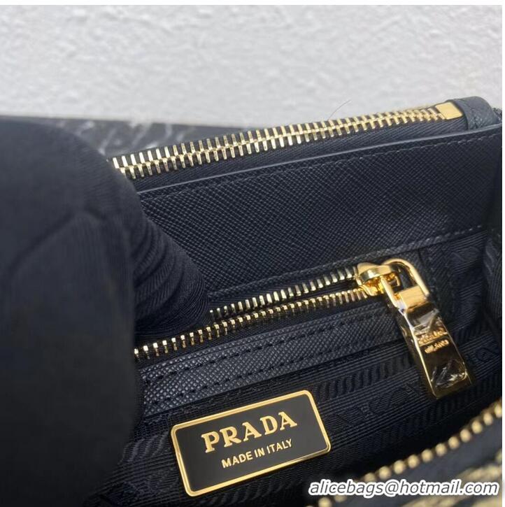 Famous Brand Prada Galleria embroidered jacquard fabric mini bag 1BA906 black