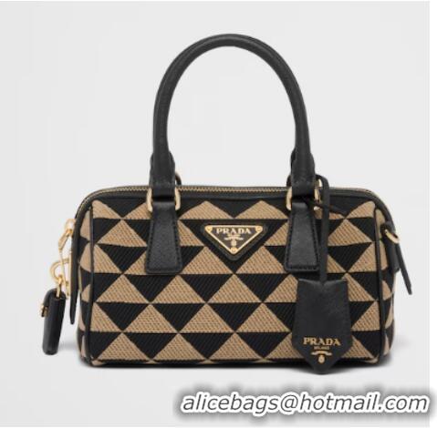 Super Quality Prada Symbole embroidered jacquard fabric top-handle bag 1BB846 black