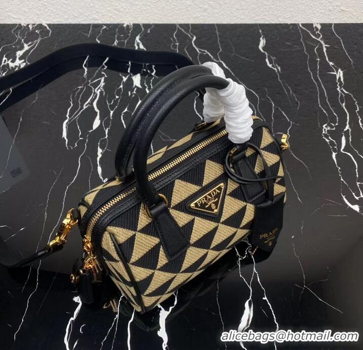 Super Quality Prada Symbole embroidered jacquard fabric top-handle bag 1BB846 black