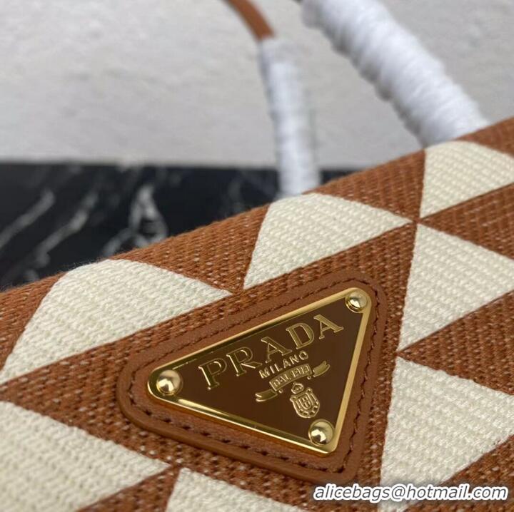 Famous Brand Prada Small embroidered fabric Symbole bag 1BA368 white&brown