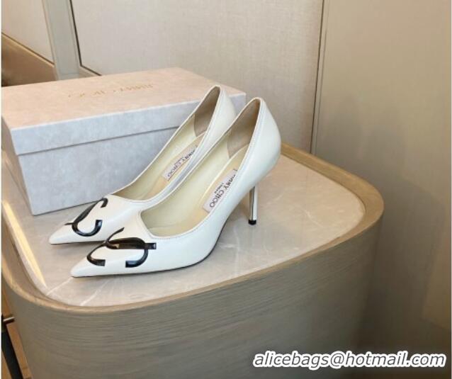 Grade Quality Jimmy Choo JC Leather High Heel Pumps 8.5cm White 071175