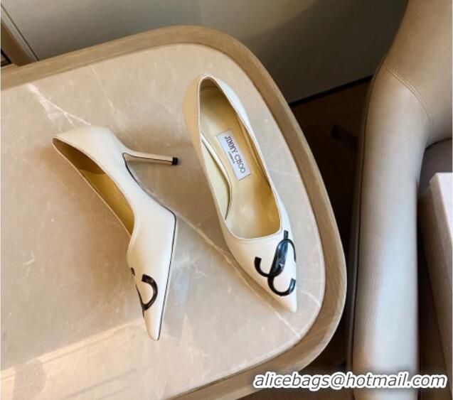 Grade Quality Jimmy Choo JC Leather High Heel Pumps 8.5cm White 071175