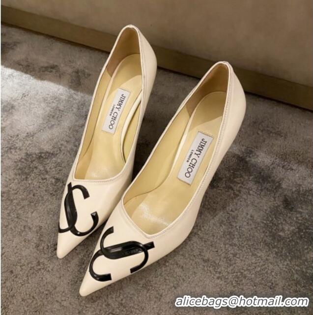 Grade Quality Jimmy Choo JC Leather High Heel Pumps 8.5cm White 071175