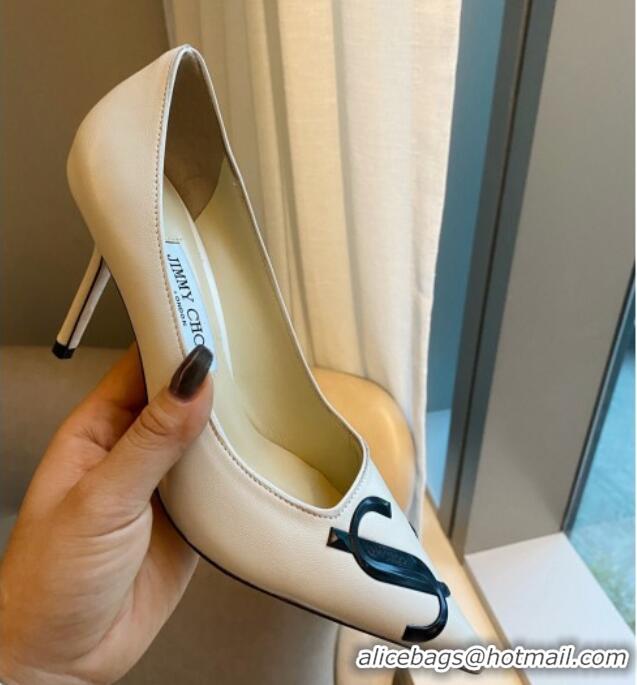 Grade Quality Jimmy Choo JC Leather High Heel Pumps 8.5cm White 071175