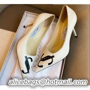 Classic Hot Jimmy Choo JC Leather Medium Heel Pumps 6.5cm White 071176