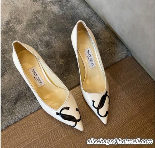 Classic Hot Jimmy Choo JC Leather Medium Heel Pumps 6.5cm White 071176