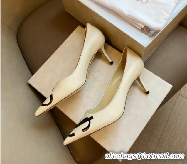 Classic Hot Jimmy Choo JC Leather Medium Heel Pumps 6.5cm White 071176