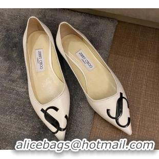 Low Price Jimmy Choo JC Leather Flat Ballet White 2071177