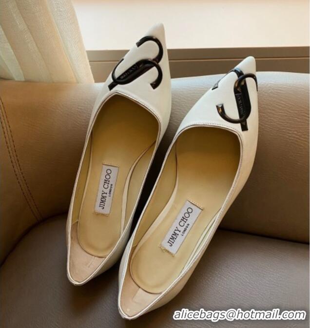 Low Price Jimmy Choo JC Leather Flat Ballet White 2071177