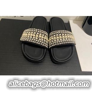 Unique Style Jimmy Choo Fallow Pearl Flat Slide Sandals Black 072199