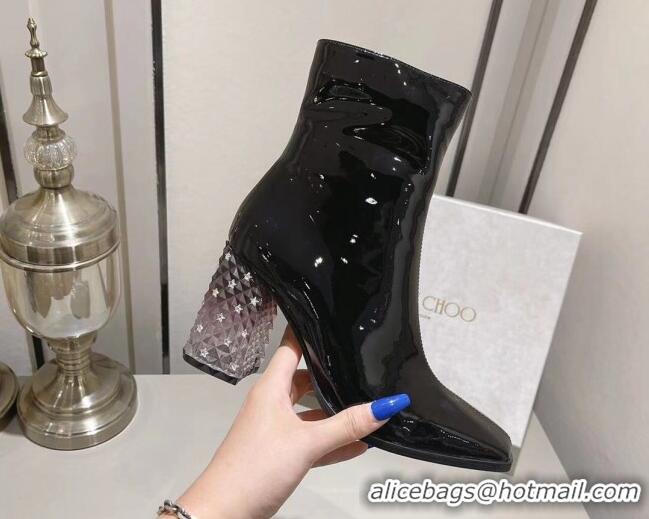 Good Quality Jimmy Choo Ibyrelle Patent Leather High Heel Ankle Boots 8.5cm Black 0825110