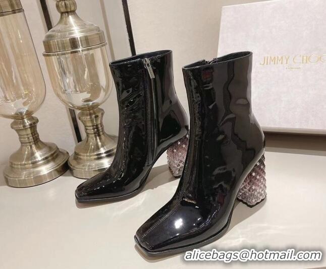 Good Quality Jimmy Choo Ibyrelle Patent Leather High Heel Ankle Boots 8.5cm Black 0825110