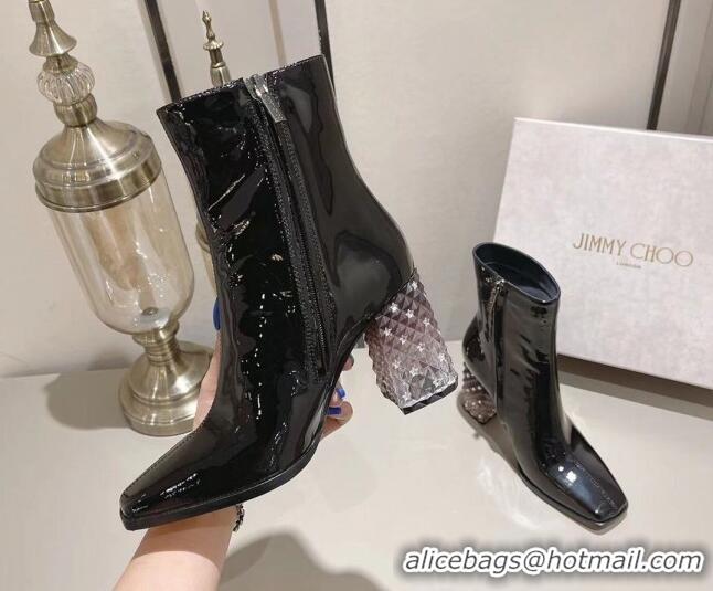 Good Quality Jimmy Choo Ibyrelle Patent Leather High Heel Ankle Boots 8.5cm Black 0825110