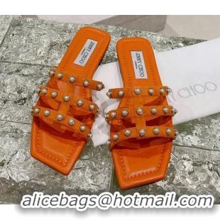 Sumptuous Jimmy Choo Suede Pearls Charm Flat Slide Sandals Orange 082602