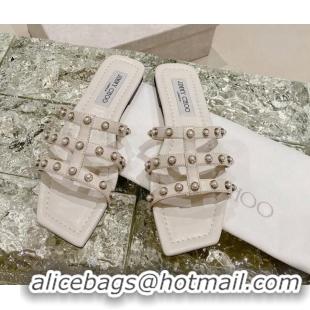 Most Popular Jimmy Choo Leather Pearls Charm Flat Slide Sandals White 2082609