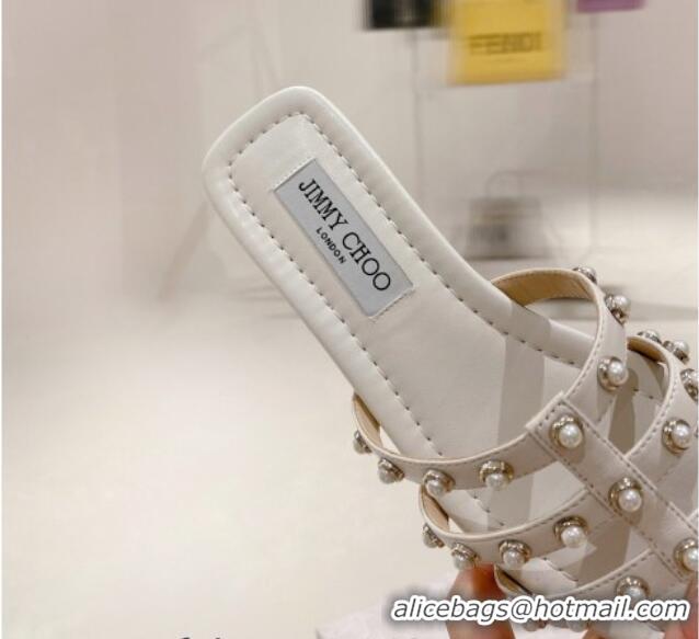 Most Popular Jimmy Choo Leather Pearls Charm Flat Slide Sandals White 2082609